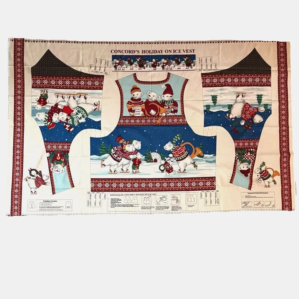 Vtg Concord Cut &Sew Panel Holiday on Ice Skating Polar Bears Adult Vest S-XL
